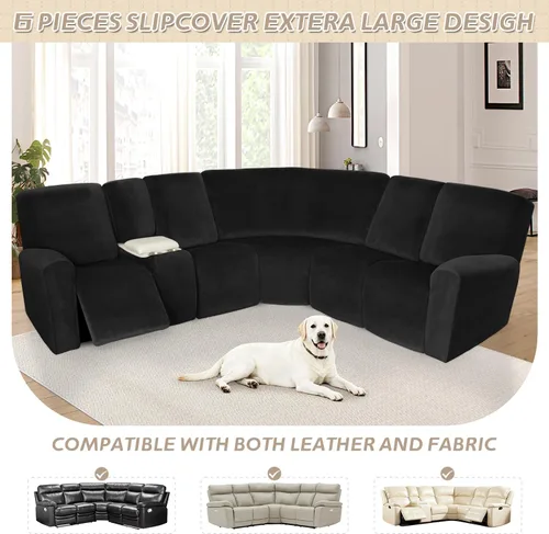 Vista 419 de Arfntevss Fundas de sofá seccional reclinable de terciopelo, Funda de sofá seccional de esquina para sofá reclinable, Funda elástica suave