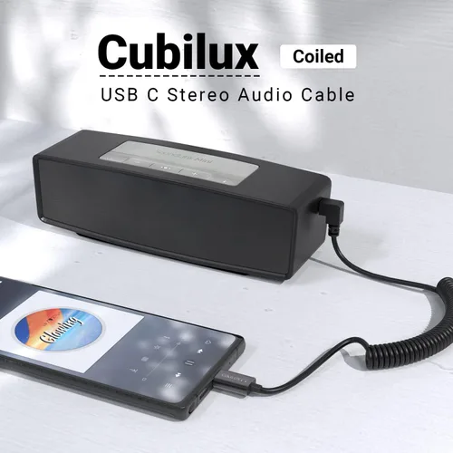 Vista 2 de Cubilux Cable de audio USB C corto en espiral a macho de 0.138 in compatible con iPhone 17/16/15, iPad Pro 13/12.9/11, Galaxy S25/S24, Pixel