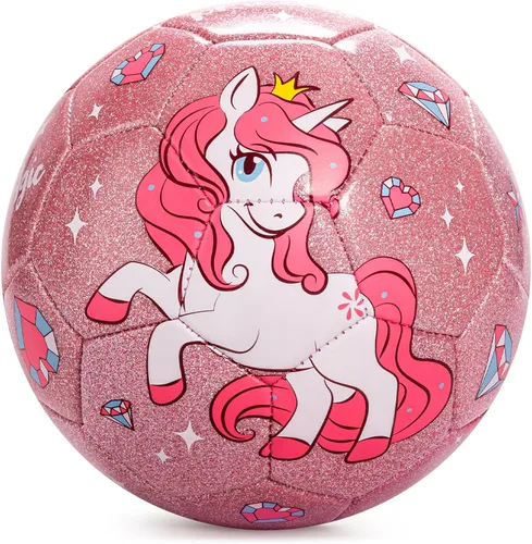 Vista 8 de Balón de fútbol tamaño 4, tamaño 3, tamaño 2 con bomba desinflada, juguetes de dinosaurio de unicornio con purpurina para niños pequeños