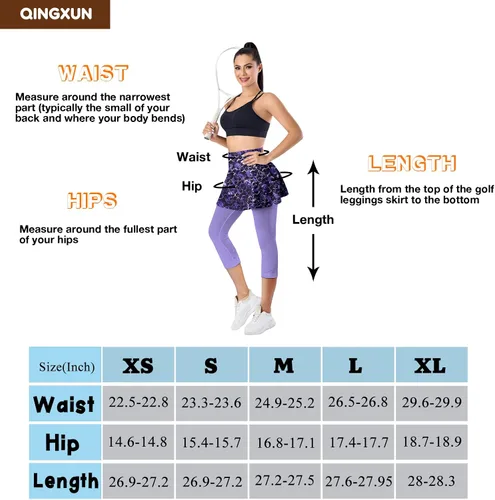Vista 7 de QINGXUN Leggings con falda de tenis para mujer con 2 bolsillos, leggings de yoga con faldas estampadas, faldas de tenis con leggings para mujer