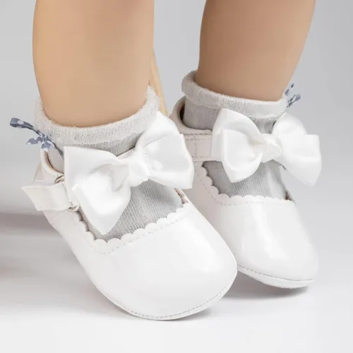 Vista 3 de Oamico Zapatos planos Mary Jane para bebés y niñas, suela de goma antideslizante con Bownot para primeros pasos, zapatos de vestir de boda