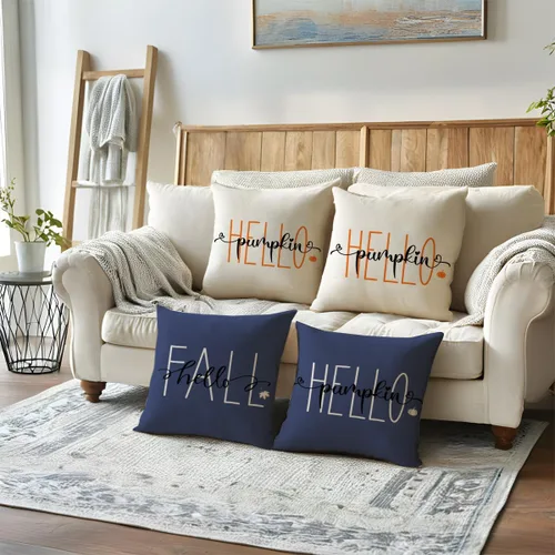 Vista 5 de Fundas de almohada naranjas de otoño de 12 x 20 pulgadas, paquete de 2 fundas de almohada decorativas rectangulares/lumbar, fundas de cojín de Hello