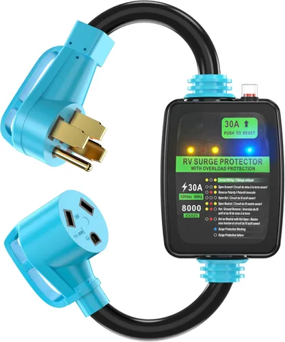 Vista 11 de CircleCord Cable adaptador protector contra sobretensiones RV de 30 amperios a 15 A, 110 voltios
