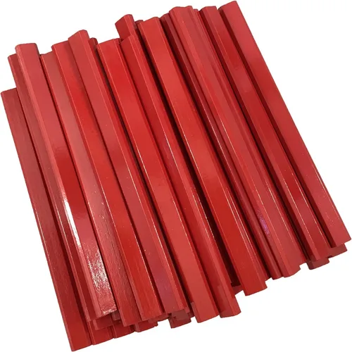 Vista 2 de Lápices de carpintero rojos planos de madera con plomo rojo, 6.7 pulgadas, caja a granel de 100