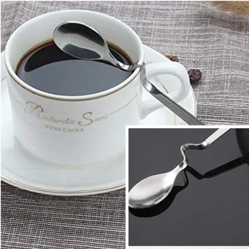 Vista 6 de Paquete de 5 cucharas de café colgantes de acero inoxidable, mango creativo de flexión, en forma de S, cucharaditas de miel para té, café, postre