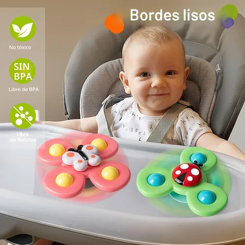 Vista 3 de 3 piezas Juguetes giratorios de ventosa para niños de 1 a 2 años, Juguetes giratorios para bebés de 12 a 18 meses, juguetes sensoriales para niños