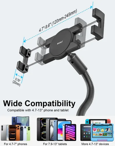 Vista 7 de Soporte para tablet de cuello de cisne para silla de ruedas, cochecito, carrito de golf, barco, soporte de micrófono, bicicleta de ciclismo