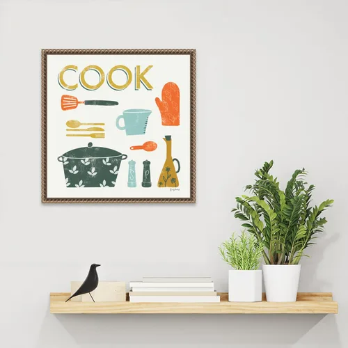Vista 6 de Amanti Art Framed Canvas Wall Art 16x16 Retro Kitchen III Cook by Becky Thorns, Framed Wall Art Canvas, Cuisine Artwork, Traditional Decor, Small