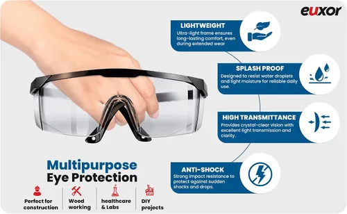 Vista 6 de Paquete de 3 gafas de seguridad antivaho y a prueba de roturas, ANSI Z87.1 y EN 166, resistentes a los rayos UV, gafas de seguridad, marco ancho