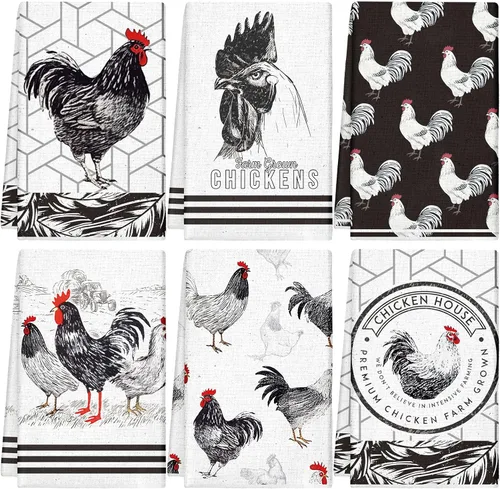 Vista 15 de Redbaker Juego de 6 toallas de cocina en blanco y negro con línea de arte abstracto, paños de cocina florales, paños de cocina modernos de mediados