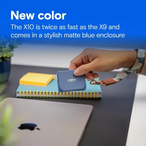 Vista 7 de Crucial X10 SSD portátil de 1 TB, hasta 2,100 MB/s, USB 3.2 USB-C, unidad externa de estado sólido, compatible con Windows, Mac y Android Azul