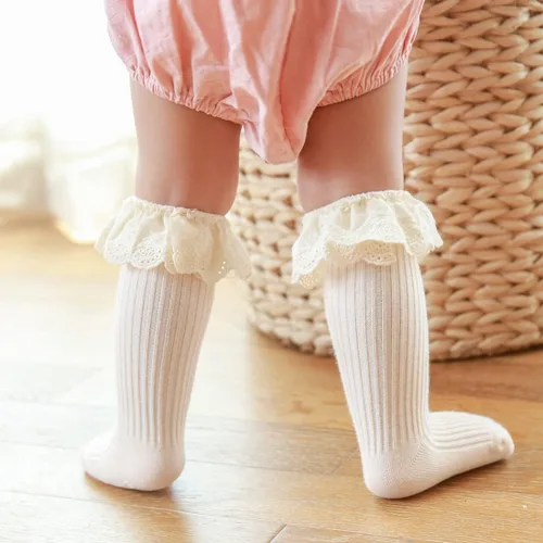 Vista 4 de HOUSEYUAN Calcetines largos con volantes para bebés y niñas de 6 a 12 meses