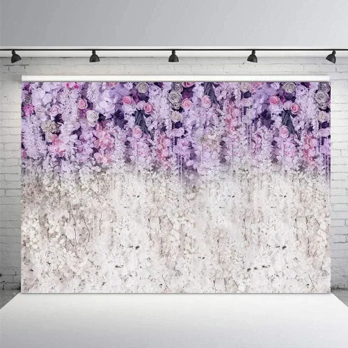 Vista 9 de MEHOFOND Fondo de estudio fotográfico floral lavanda y blanco para despedida de soltera, fondo de estudio fotográfico, morado claro, lila, telón