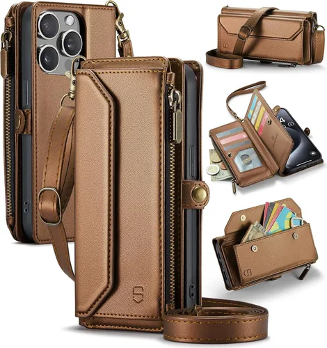 Vista 26 de Strapurs - Funda magnética desmontable para iPhone 15, color negro Compatible with Magsafe, Crossbody Wrist Strap, RFID Blocking 9-Card Holder