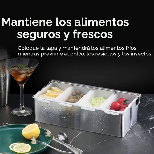 Vista 5 de New Star Foodservice Dispensadores de condimentos de grado restaurante con múltiples compartimentos (plata, 3 compartimentos)