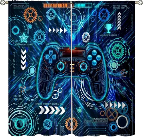 Vista 8 de Cortinas de juego Cool Space Galaxy Game Controller Tech Circuit Board Cosmic Rod Pocket Tratamientos de ventana para niños, dormitorio, habitación