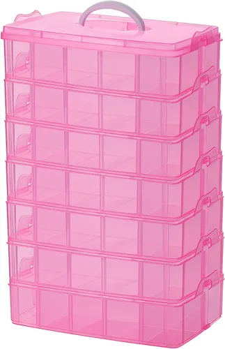 Vista 8 de Sooyee Organizador de almacenamiento para manualidades, funda de ruedas calientes, caja de costura, caja organizadora de plástico de 3 niveles
