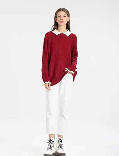 Vista 7 de Minibee Suéter de punto con cuello redondo para mujer Blanco