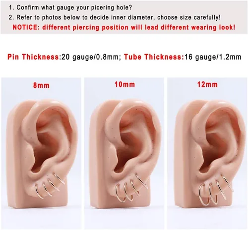 Vista 18 de FANSING Aretes de aro para mujer, aretes de aro de cartílago de moda, aretes de acero quirúrgico para hombre