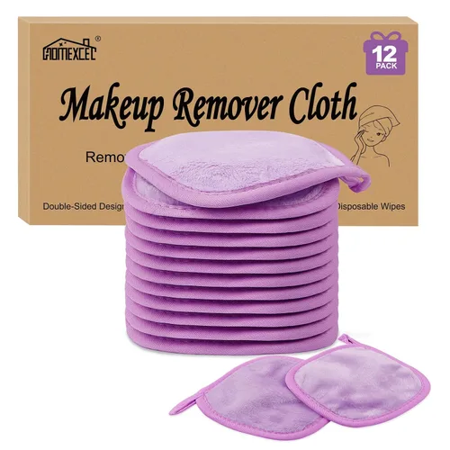 Vista 11 de HOMEXCEL Paño removedor de maquillaje, 12 unidades (paquete de 1), almohadillas desmaquillantes reutilizables, paños de limpieza facial ultrasuaves