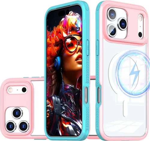 Vista 9 de Funda magnética para iPhone 17 Air, compatible con MagSafe, panel trasero transparente que nunca se pone amarilla, protector de cámara, imanes