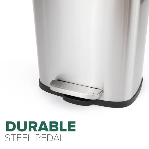 Vista 2 de Farberware Step On - Bote de basura de metal, tapa de cierre suave, resistente a huellas dactilares y manchas, cubo interior extraíble, pedal
