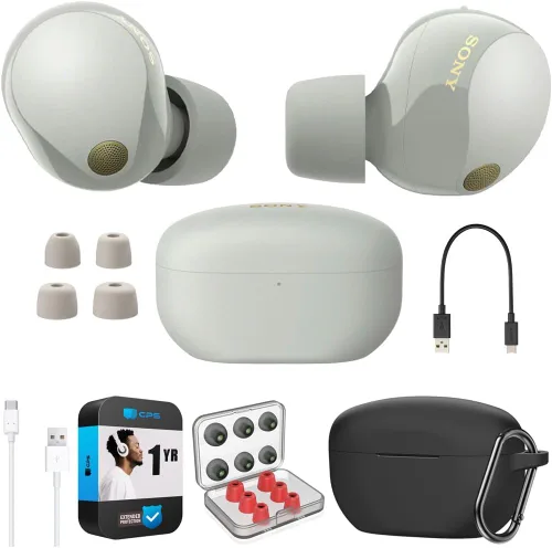 Vista 10 de Sony WF-1000XM5 - Paquete de auriculares verdaderamente inalámbricos con cancelación de ruido (plateado) con funda de silicona (azul), puntas