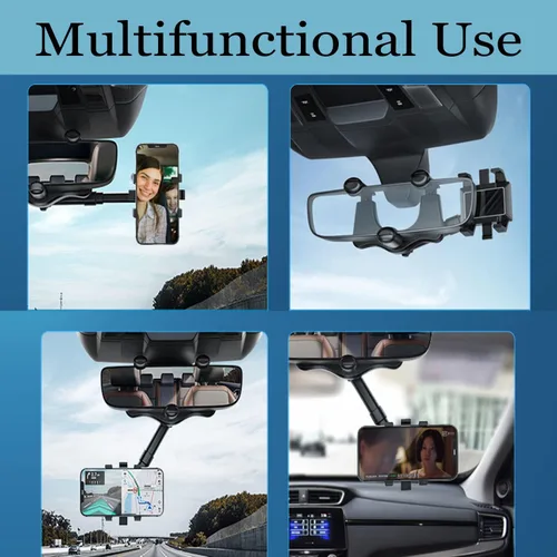 Vista 6 de Soporte giratorio y retráctil de 360° para el espejo retrovisor del coche, soporte universal multifuncional ajustable para teléfonos, soporte