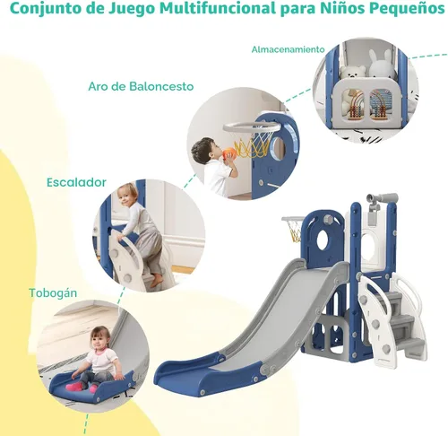Vista 9 de kinbor Juego de tobogán 6 en 1 para niños pequeños - Diversión en interiores y exteriores para niños de 1 a 3 años, incluye aro de baloncesto