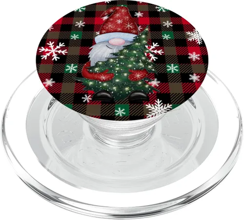 Vista 8 de Gnomos de Navidad rojo y negro búfalo tartán a cuadros PopSockets estándar PopGrip