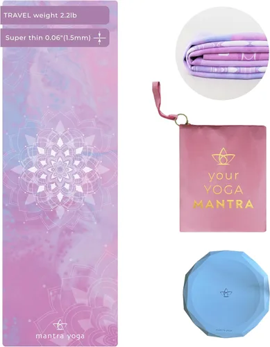 Vista 10 de Mantra Yoga Travel PRO 1.5mm con almohadilla para las rodillas - Esterilla plegable para fitness y ejercicio con bolsa Ligera, compacta