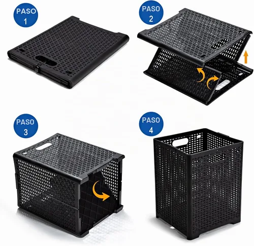Vista 5 de Eslite Cestas de plástico plegables para la ropa sucia de 42 litros, cesta plegable para la ropa, paquete de 2 unidades (negro)