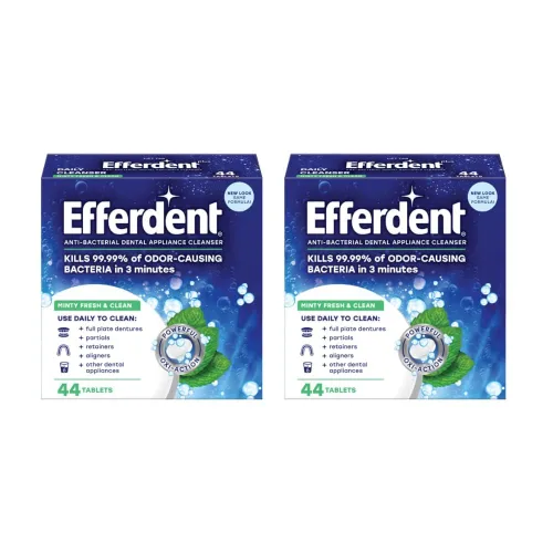 Vista 9 de Efferdent Tabletas de limpieza de retenedores, tabletas de limpieza de dentaduras para aparatos dentales, menta fresca y limpia, 44