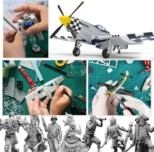 Vista 8 de Testors - Adhesivo de cemento modelo de plástico, paquete de 2, 6 pinceles de pintura en miniatura de detalles finos, cuchillo de manualidades