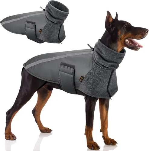 Vista 10 de SlowTon - Abrigo de invierno para perro, cálida chaqueta para perritos para exteriores con forro polar y bufanda de cuello de tortuga, chaleco