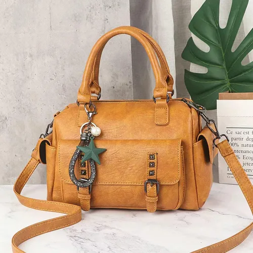 Vista 3 de Bolsos de mano de cuero genuino a la moda para mujer, bolso de hombro cruzado con asa superior, bolso de trabajo casual para damas