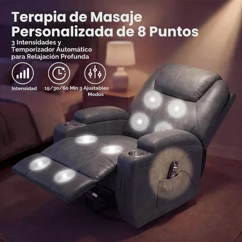 Vista 7 de JUMMICO Pequeño sillón reclinable giratorio con masaje Gris-oscuro