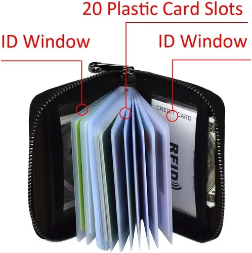 Vista 4 de Tarjetero para mujeres y hombres RFID pequeñas carteras para tarjetas de crédito, organizador de dinero, Negro, 20 ranuras, Minimalista