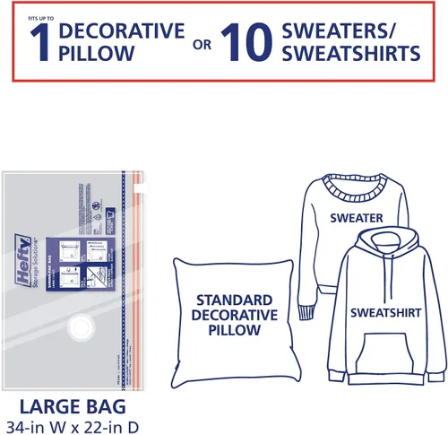 Vista 5 de Hefty Shrink-Pak - 4 bolsas grandes de almacenamiento al vacío para ropa, almohadas, toallas o mantas - Bolsas selladoras al vacío ahorradoras
