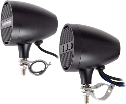 Vista 2 de Power Acoustik Radio FM del sistema de altavoces Bluetooth de la motocicleta negra y entrada USB