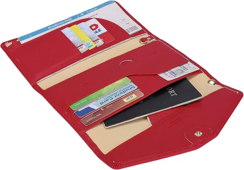 Vista 4 de Zoppen - Billetera y porta pasaporte y documentos de viaje (Ver.5) para mujer con bloqueo Rfid y correa para la muñeca