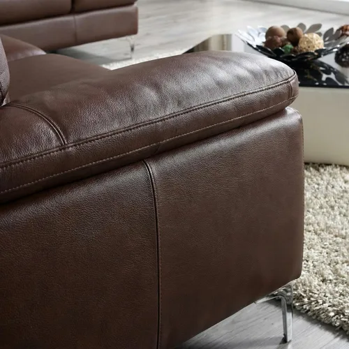 Vista 6 de Cortesi Home Sofá modular contemporáneo de cuero genuino Dallas con diván derecho, marrón