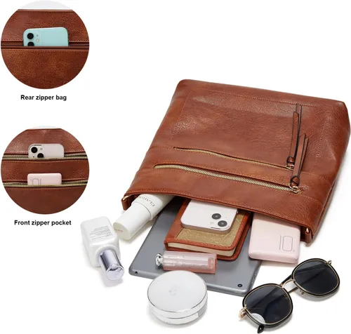Vista 5 de ASBEFORE Bolso cruzado de cuero para mujer, bolso cruzado de moda
