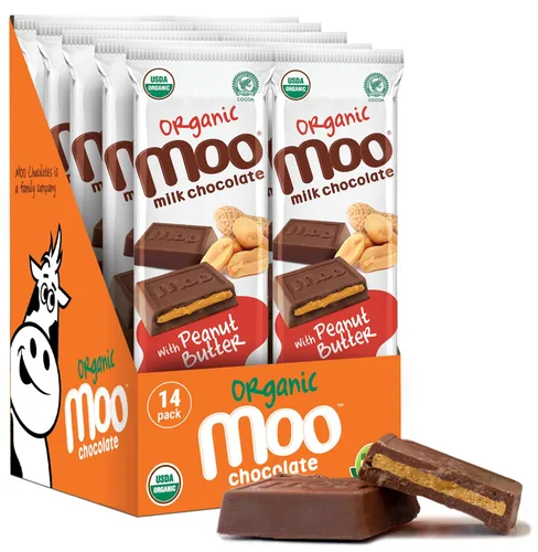Vista 32 de Moo Chocolates ' Mini barras de chocolate negro sólido natural, 0.7 onzas (14 unidades)