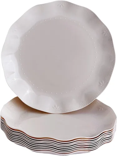 Vista 14 de SILVER SPOONS Platos de postre de plástico en relieve vintage para fiestas, 10 piezas, juego de vajilla desechable resistente, 6 pulgadas, platos
