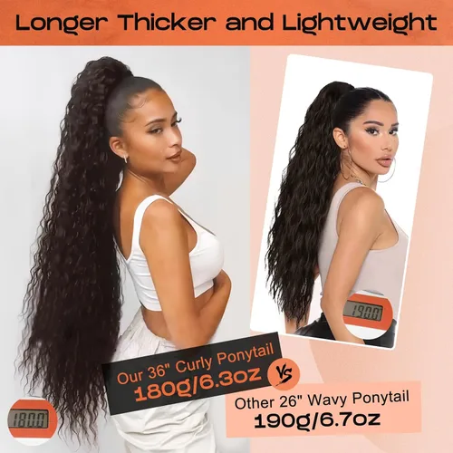 Vista 2 de SEIKEA Extensión de cola de caballo, cola de caballo falsa de 22" larga, ligera, rizada natural completa con cordón, extensión de cabello