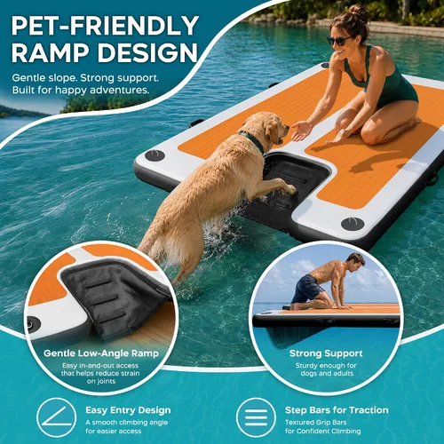 Vista 2 de AWEMUFA Muelle flotante inflable con rampa de 5 pies/6 pies/8 pies/10 pies, plataforma flotante flotante, tapete flotante de isla flotante, flotador