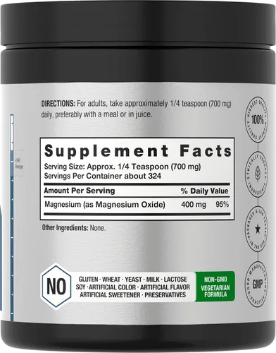 Vista 2 de Horbaach Polvo de óxido de magnesio 8 onzas (8.01 oz) 400 mg por porción Suplemento vegetariano, sin OMG y sin gluten