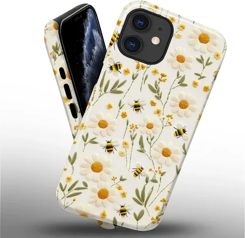 Vista 2 de Funda para iPhone 11, Diseño de Abejas y Girasoles - Protección Híbrida Dual Silicona + PC Duro Resistente a Golpes Funda Protectora Completa