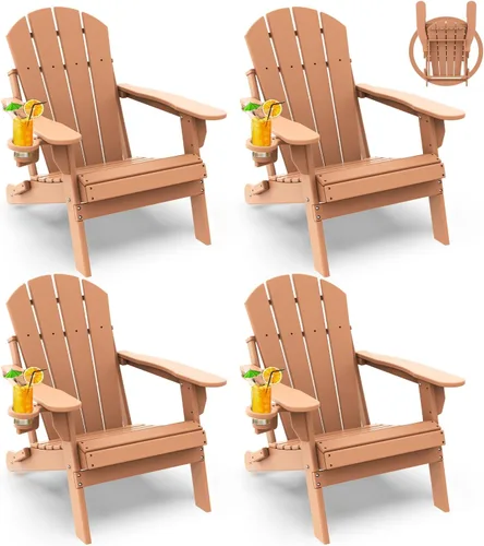 Vista 32 de GREENVINES Silla Plegable Adirondack Plástico HDPE Sillas para Fogata Todo Tiempo Portavasos Ártico para Terraza Patio Trasero Patio